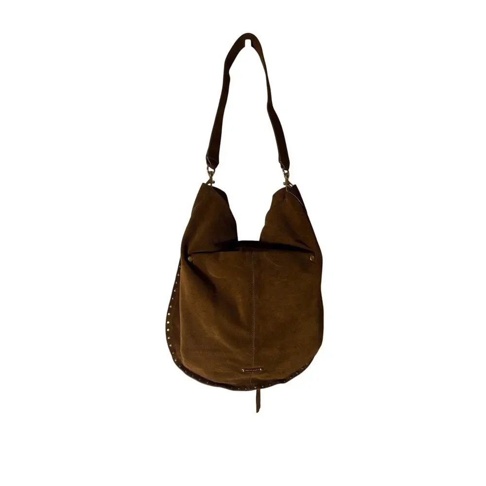 New W/O Tag Rebecca Minkoff Brown Suede Gold Studded Satchel Bag Sz 16